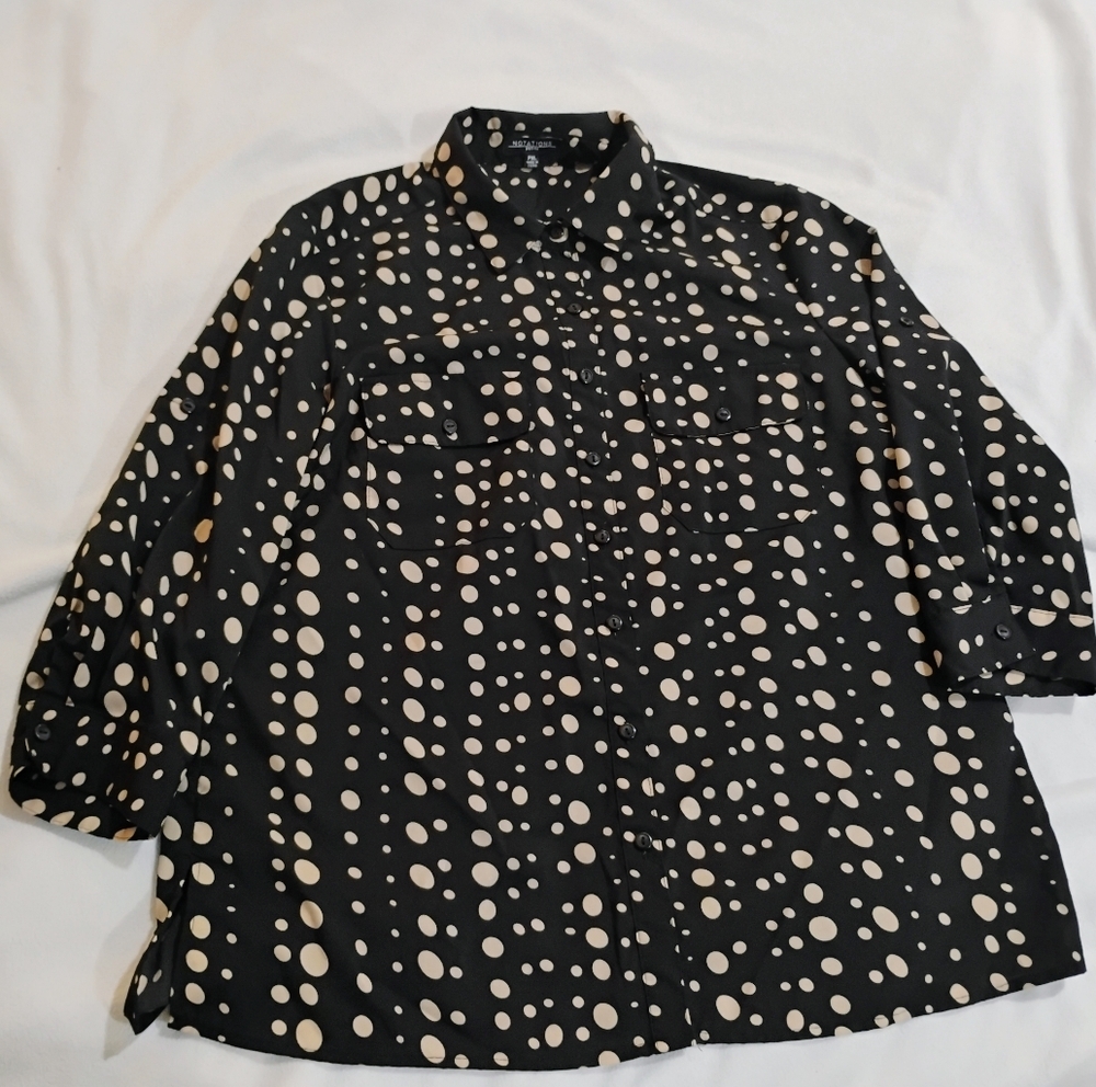 Notations Black and White Polka Dot Button Down Shirt